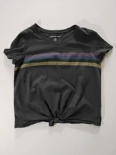 American Eagle Crop Top Womens Small Grey Rainbow Stripe Beachy Summer 90s Tee