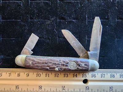 Boker Multi Blade Pocket Knife Brown Scales Used Broken Blade