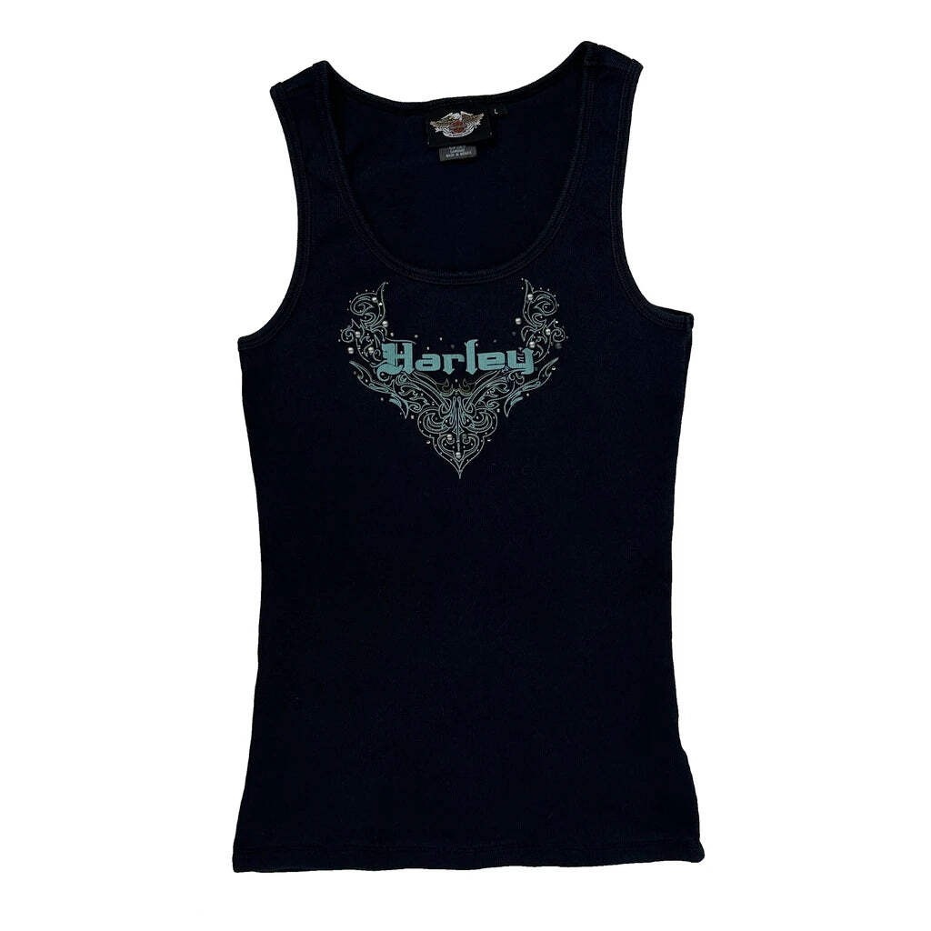 Harley Davidson Graphic Tank Top - Large Black Cotton