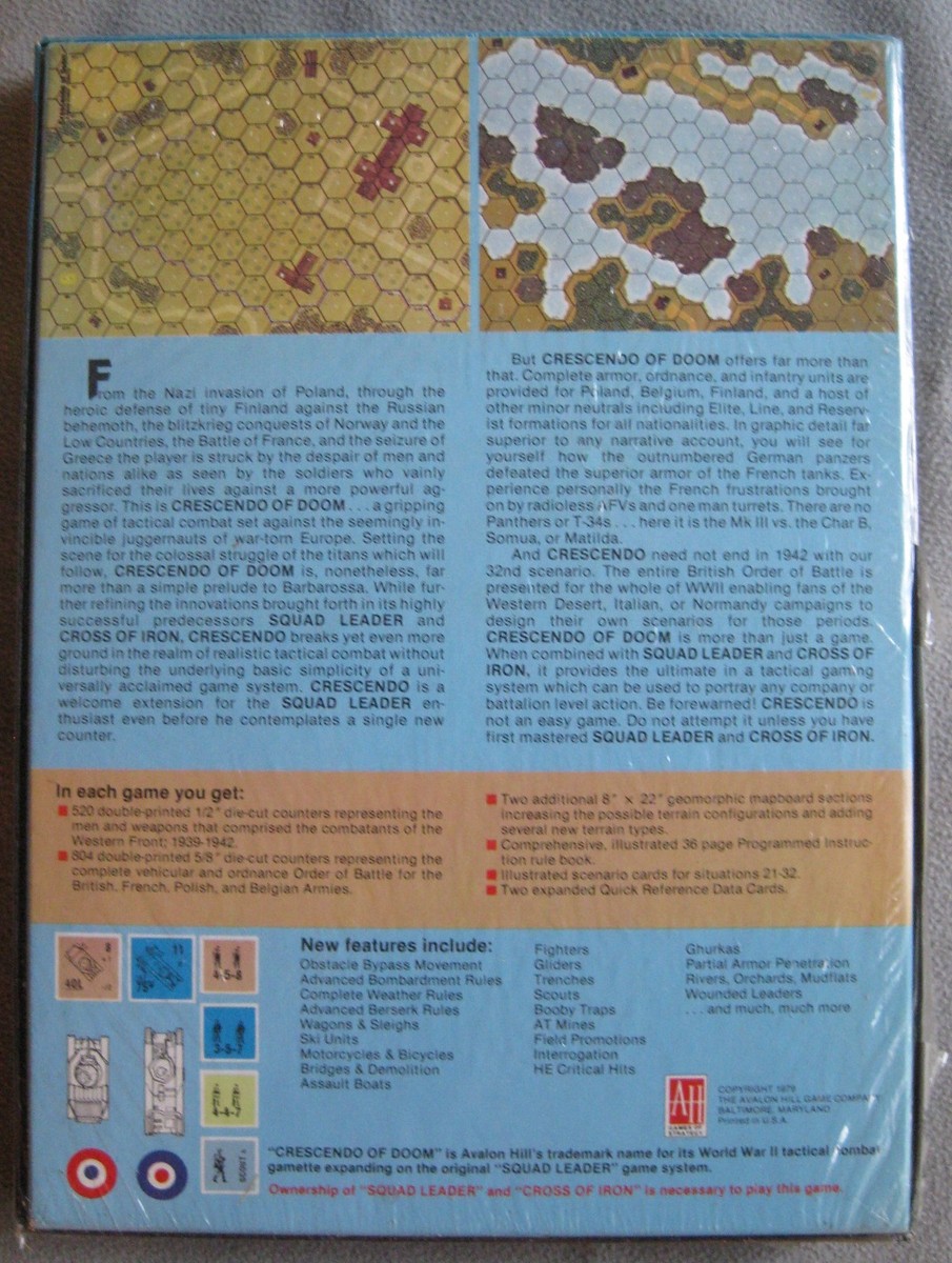Avalon Hill Crescendo of Doom Game Unpunched 8222 Squad Leader