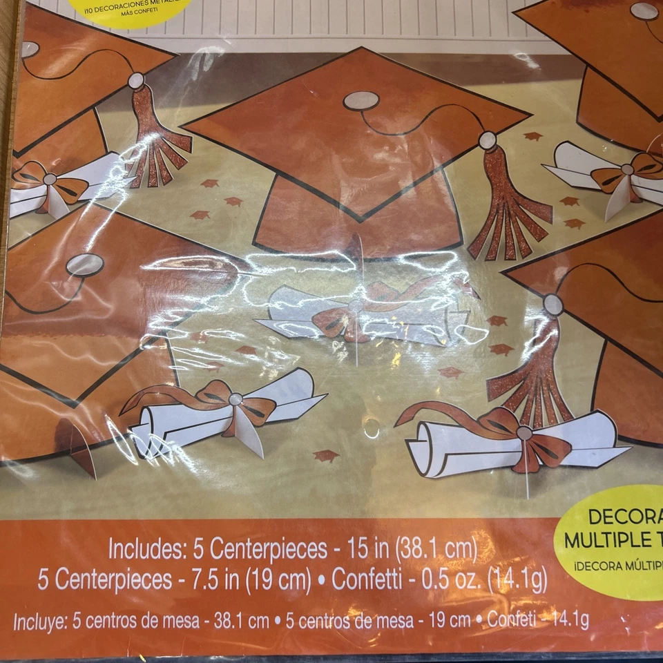 Kit Decoración Mesa 10 Piezas Naranja Graduación Amscan Foto 2 de 3