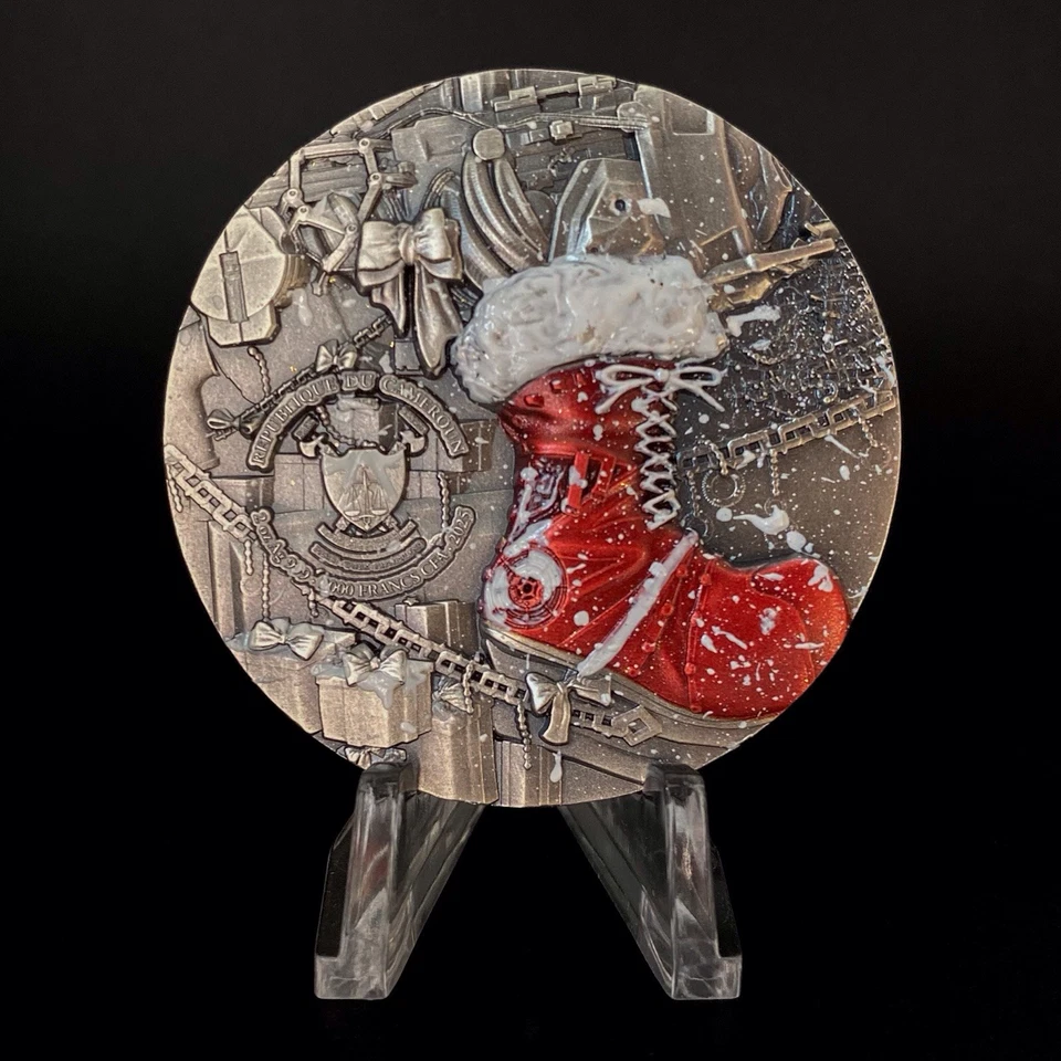 2025 Cameroon 2 ozt. .999 Fine Silver “ STEAMPUNK SANTA “ Antiqued & Colorized  - Image 4 of 4