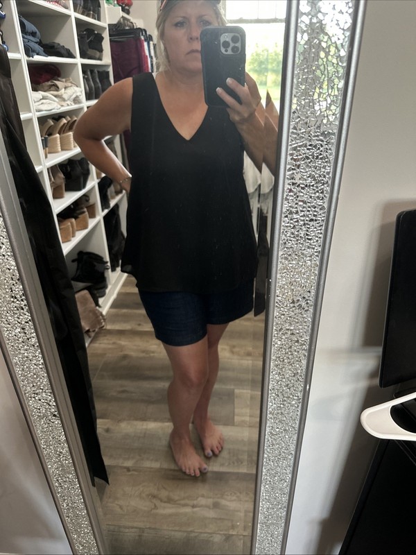 White Birch L Tank Tunic Vneck Black Fully Lined & Flowy