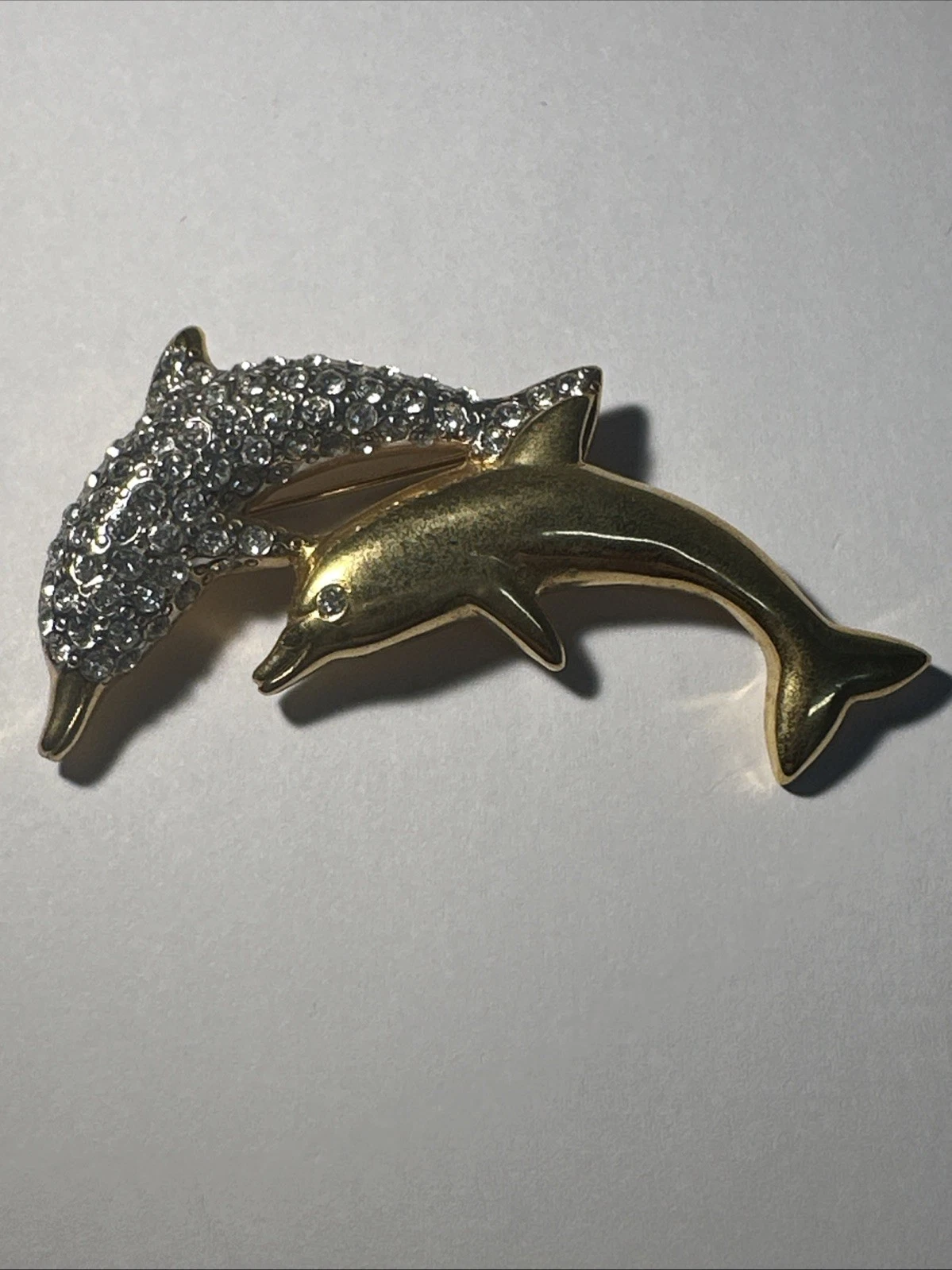 Broche Dauphin Dorée Avec Strass Blanc Bijoux Fantaisie