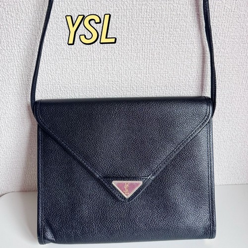 YVES SAINT LAURENT Shoulder Bag Black Leather Vintage Authentic From Japan