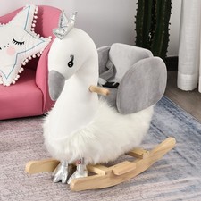 Cute Kids Ride-On Rocking Swan with Sound Handlebars Seat Belt Plush Body