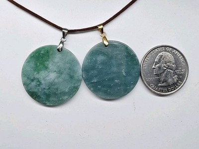 Lot of 1 Certified Round Jade Pendant Natural Green/blue Jadeite 辣蓝绿圆形玉牌无事牌 翡翠A货