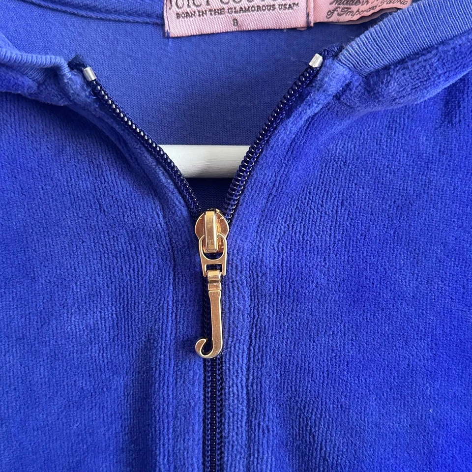 Juicy Couture Hoodie Girls 8 Blue Full Zip Velour Ruffle Back Long Sleeve - Image 3 of 4