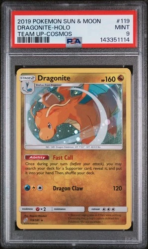 Pokémon TCG  - PSA 9 2019 Dragonite, Cosmos Holofoil, Sun & Moon #119
