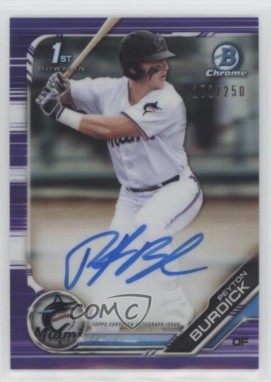 2019 Bowman Draft Chrome Pick Purple Refractor 172/250 Peyton Burdick Auto 2g6