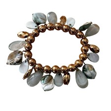 Shell and Sea Glass Gold Bead Stretch Bracelet
