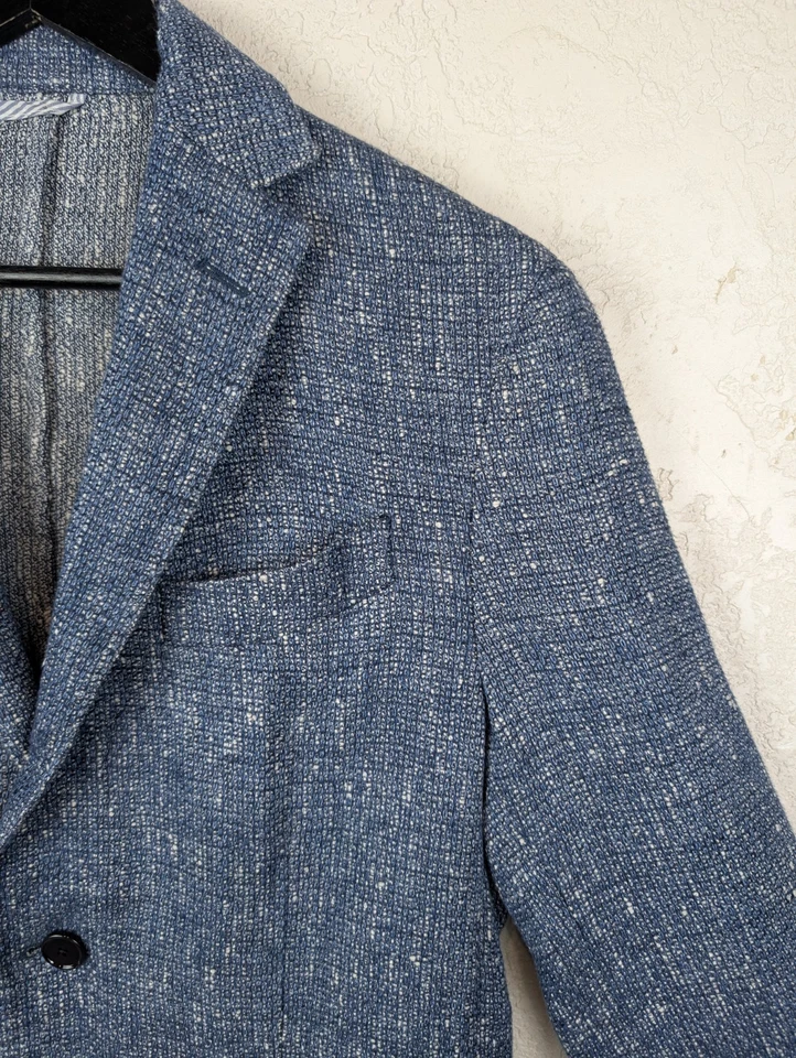 Altea Men's Elegant Blue Lino Knit Patch Pockets Blazer Made In Italy Size 48 - Image 4 of 4
