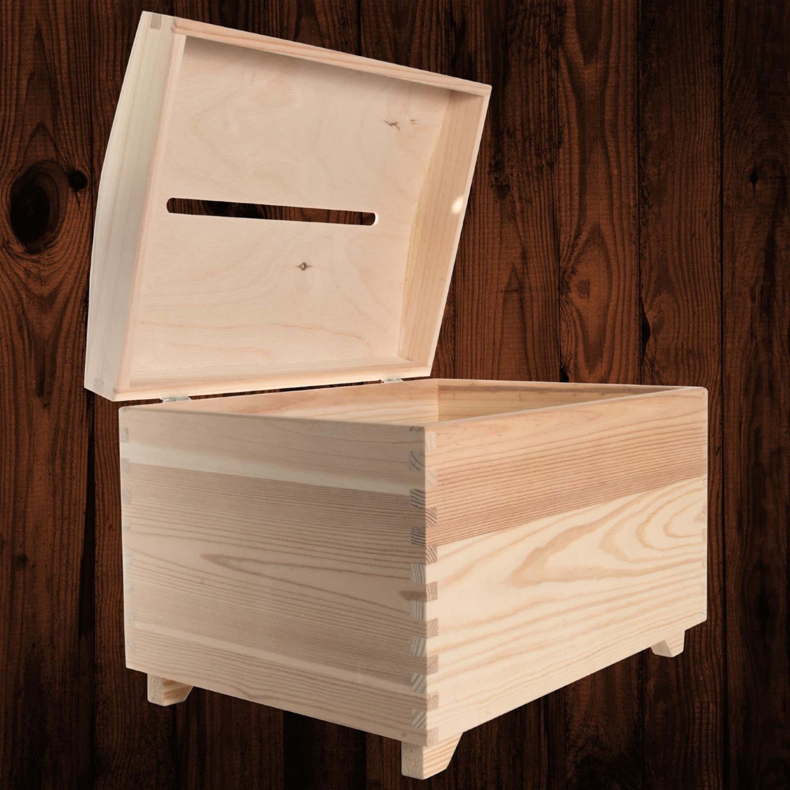 Large Wooden Box with Slot Decorative Storage Chest Curved Lid | 35 x 25 x 25 cm