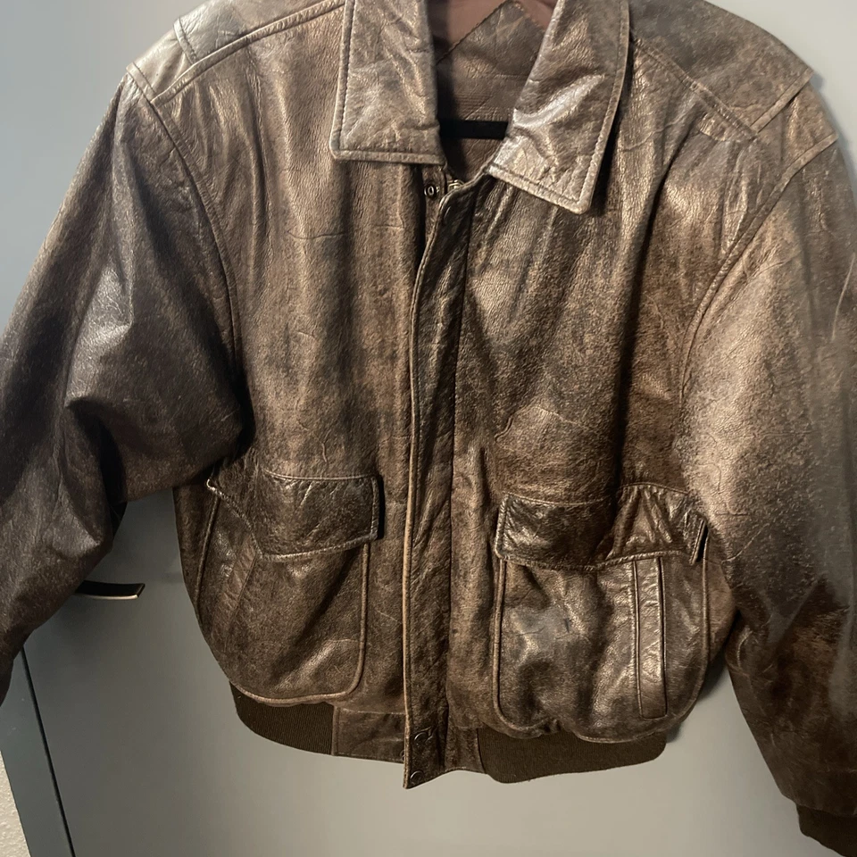 Chaqueta Bomber Roundtree & Yorke Cuero Marrón Envejecido Para Hombre Talla S Foto 3 de 4