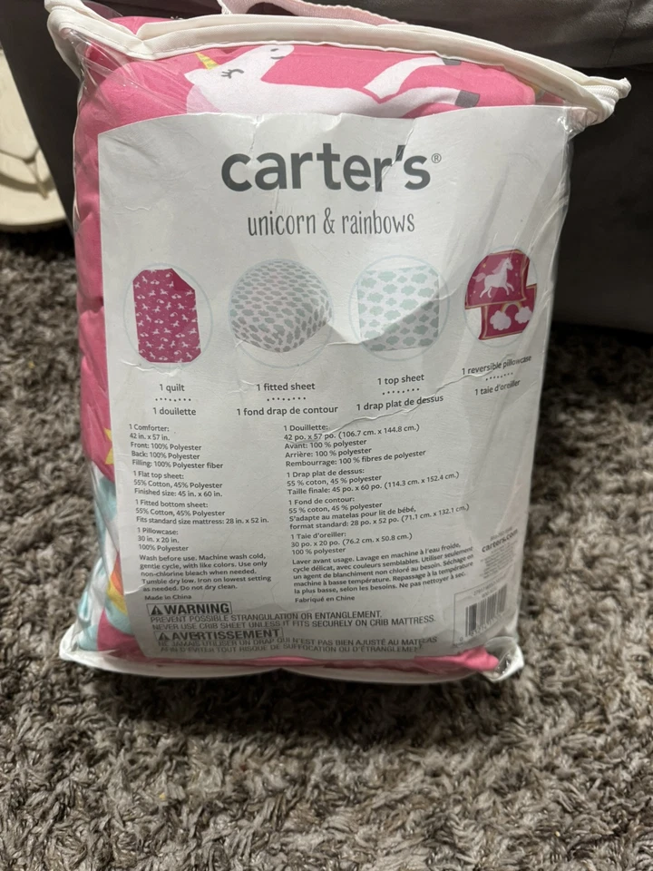 Juego de cama Carter's Rainbows and Unicorns 4 piezas para niños pequeños nuevo Foto 2 de 4