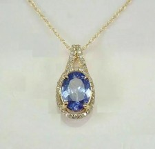 Oval Cut Blue Tanzanite Diamond Halo Pendant ...