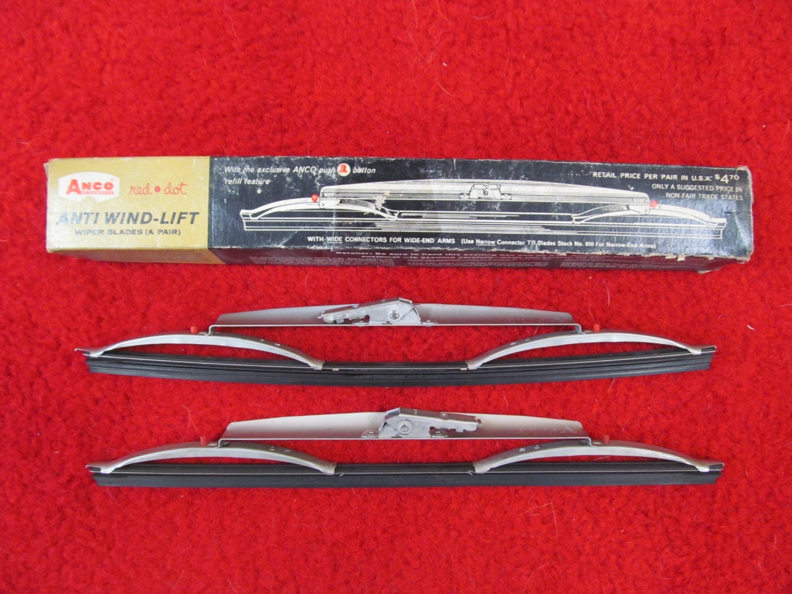 ANCO 820 13 Anti Wind Lift Chrome Wiper Blade Set Vintage NOS Red Dot