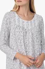 New 64 Eileen West Gray SOFT 100 Cotton Knit Long Sleeve 38" Short Nightgown L