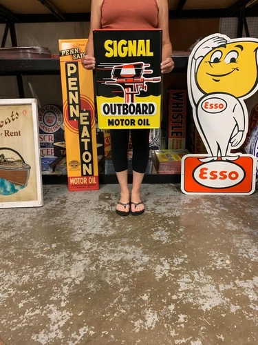 Antique Vintage Old Style Sign Signal Outboard Oil 20 x 14 Made in USA