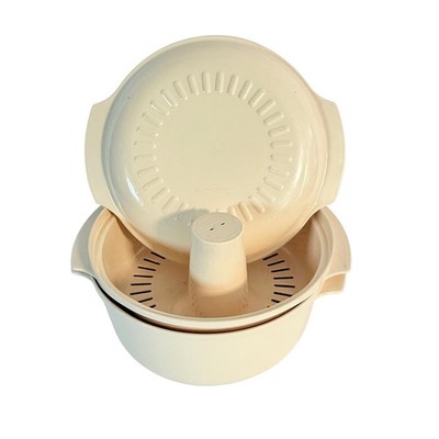 Tupperware Microwave Steamer Cooker Pot Bowl Beige 3 Quart 340g