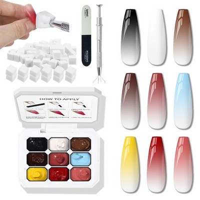 Pat Gel Nail Polish Palette,9 Colors Ombre Nails Sponge Set D 