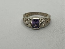 Vintage Sterling Silver 925 Ring Rectangle Amethyst Stone Solitaire Ring Size 7