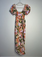 Show Me Your Mumu Dress Small Danielle Tie Waist Puff Sleeve Retro Blooms Maxi