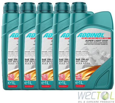 5x1 Liter (5L) Addinol SUPER LIGHT 0540 5W-40 für viele VW MB BMW Renault 