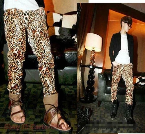 Herren Leopardenmuster Nachtclub Bleistift Hose Skinny Lang Motor Hose Slim Fit - Bild 2 von 8
