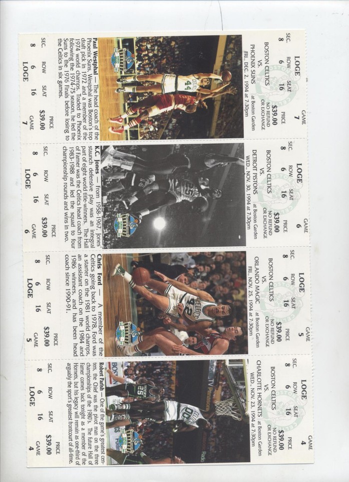 Boston Celtics Vs Nets FULL Ticket PHOTO 1995 Final Season RAFTERS boston-celtics-vs-nets-full-ticket-photo-1995-final-season-rafters