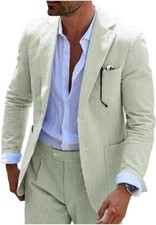 Men Seersucker Suit Green Summer Casual Party Prom Groom Tuxedo Wedding Custom