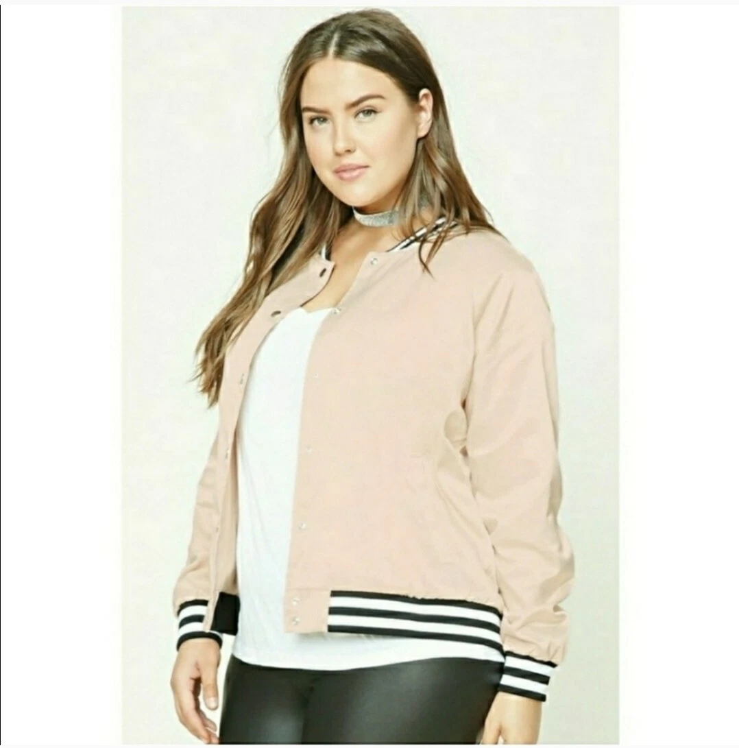 Forever 21 Plus Size Pink Satin Button Varsity Jacket 2X eBay