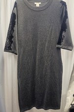 Womens Sweater Dress Luxxe Lane Size XLarge GRAY/ BLACK LACEY SLEEVES
