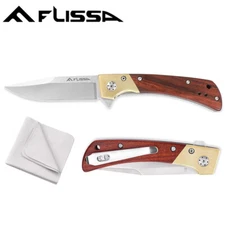 FLISSA Pocket Folding Knife D2 Steel Ball Bearing Elegant Copper Wood Handle NEW