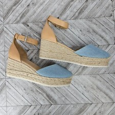 NINE WEST Platform Espradrilles Womens 8 Ankle Strap Blue Western Excellent