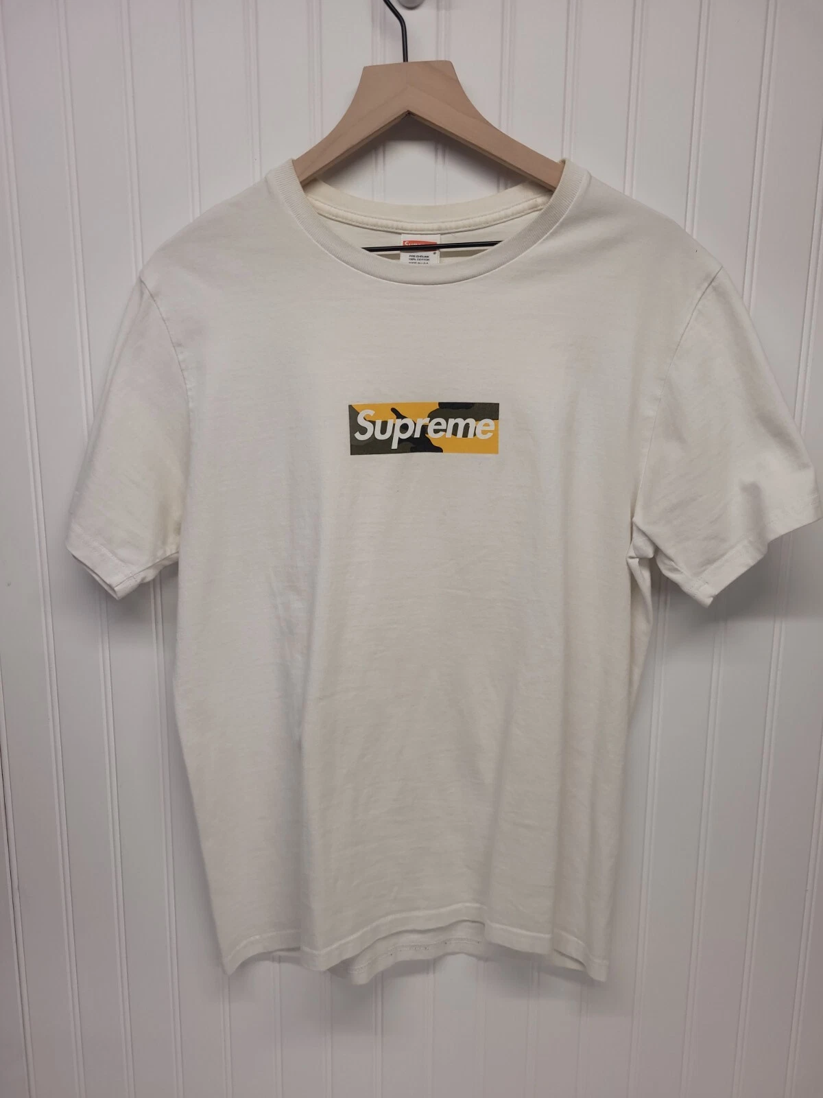 SUPREME   FW17   LOGO BROOKLYN BOX   T SHIRT   CAMOUFLAGE BLANC JAUNE   LARGE