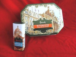Pair of HARRODS DEPARTMENT STORE CANDY TINS Butterscotch & Peppermint