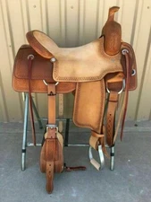 Western Natural & Brown Leather Strip Down Roper Ranch Cutter Saddle 14" To 18"