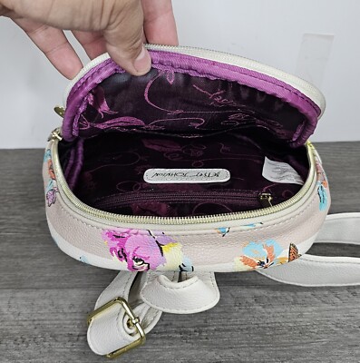 Betsey Johnson Backpack Purse Pink Flowers White Tan Stripe  display picture 3