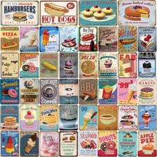 Food Vintage Metal Tin Signs Plaques Plates Coffee Bar Pub Home Wall Art Decor