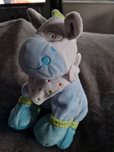 Doudou cheval bleu vert pois