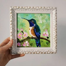 Hummingbird Painting Birds Artwork Original Art Impasto Painting 3D Painting 6x6