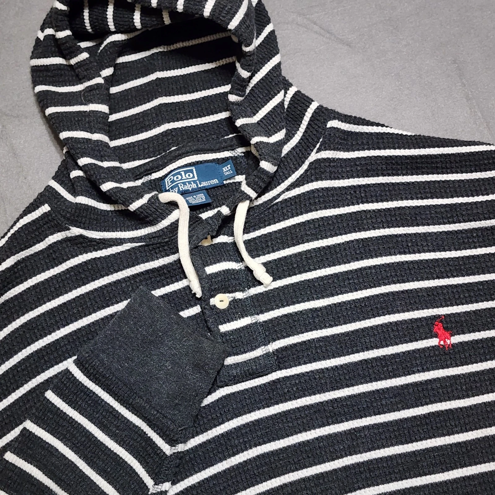 Polo Ralph Lauren Henley Hoodie Mens XLT Black White Striped Thermal Waffle Knit
Opens in a new wind