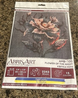 ABRIS ART Bead Embroidery Kit FLOWER OF THE NIGHT 2343 Czech Beads 7x7