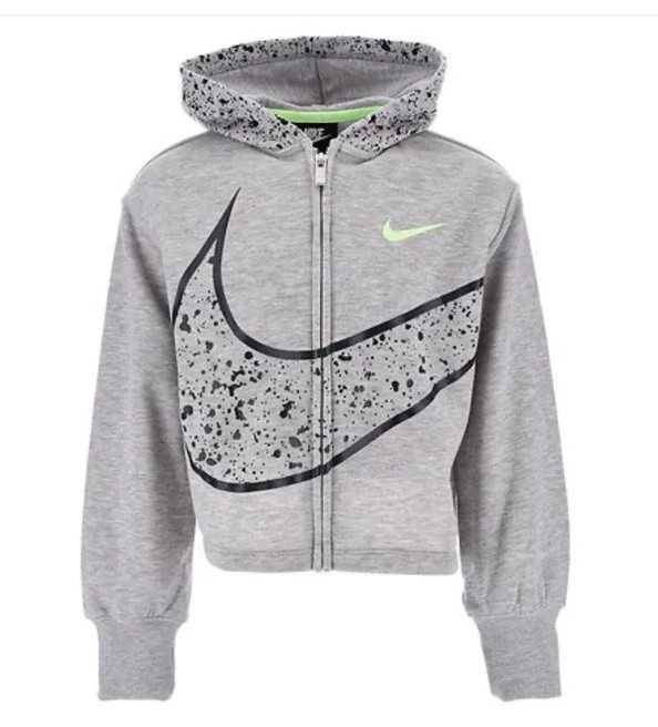 SACAI X NIKE Felpa sportiva Nike ragazza grigia logo splatter full zip manica lunga taglia 2T nuova senza etichette