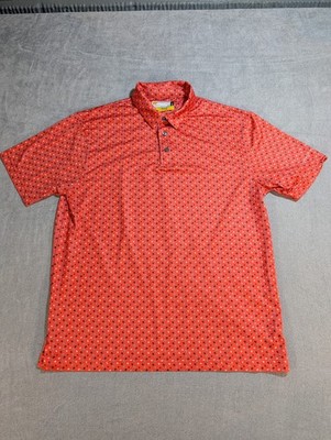 Jack Nicklaus Golf Polo Shirt Mens Medium Med Performance Orange Flower Pattern 