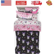 Sanrio Kuromi My Melody Bedding 5 Piece Super Soft Cozy Reversible Comforte...