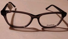 BEBE BB4163 001 Grey Crystal Rectangle Full Rim Eyeglass Frames 55-17-135 NWT