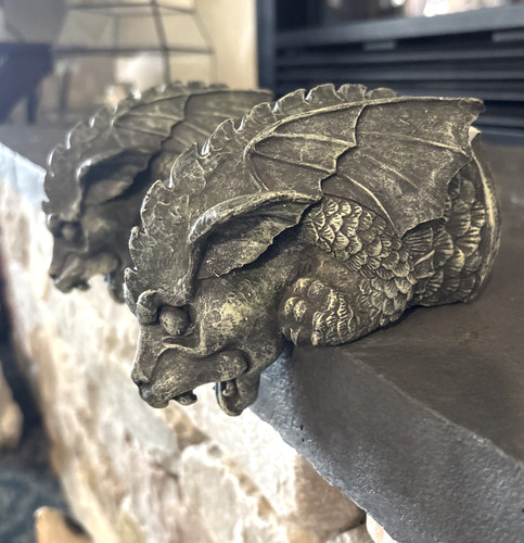 Vtg 90s Pair Dragon Gargoyle Bookends Shelf Sitter Fantasy Figurine Scary Decor 