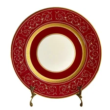 Vintage RW Bavaria Dinner Plate 10.5” Rudolf Wachter Red Raised Gilt Scrolls